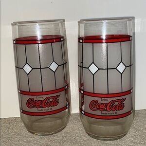2 Vintage Coca Cola Stained Glass Window Glasses